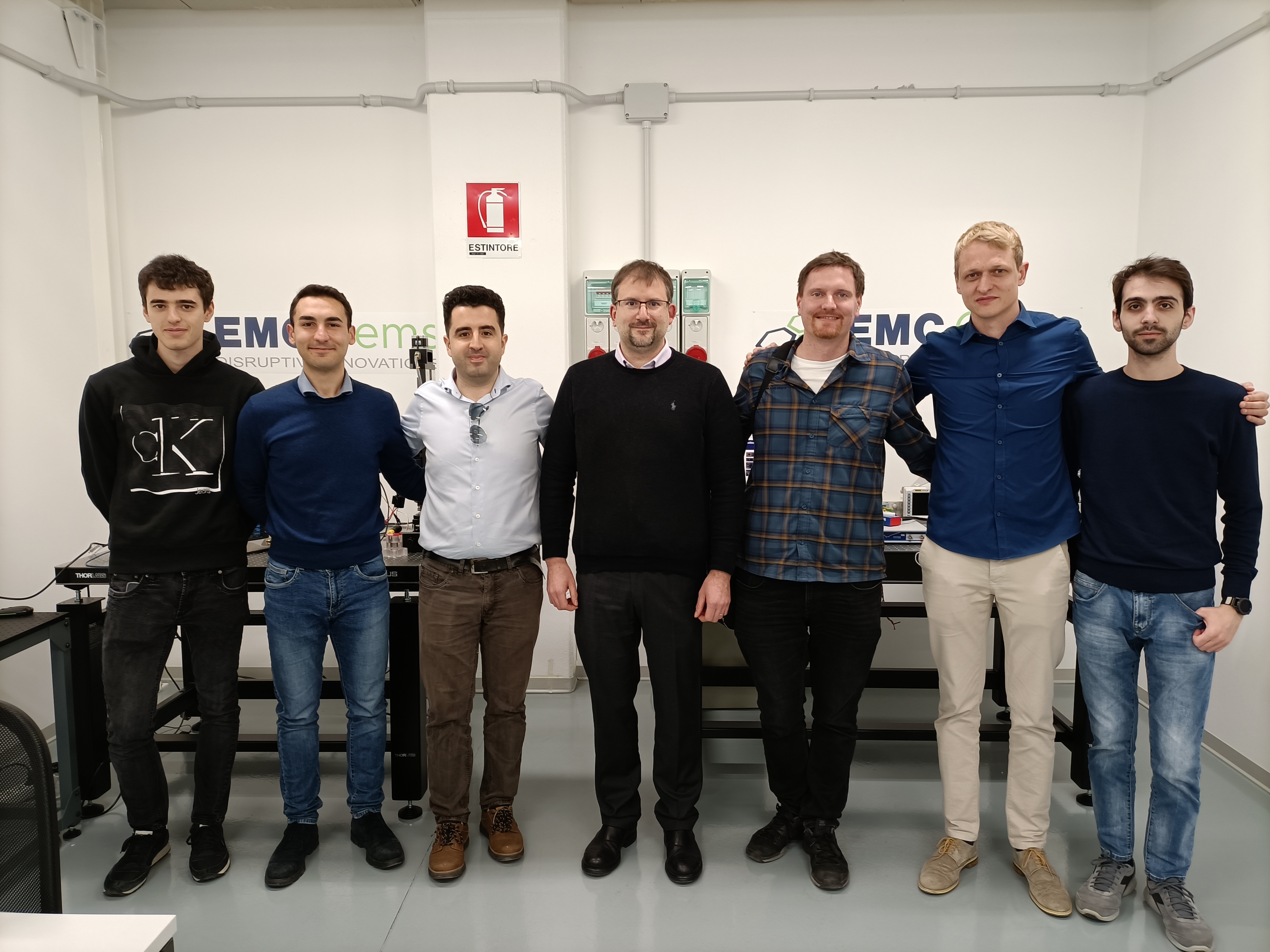 From left to right: Campagna (EMC Gems), Hoxha (Università Udine), Qama (Renesas), Specogna (CEO EMC Gems), Pichler (Renesas), Pitassi (EMC Gems), Vacalebre (Università Udine)