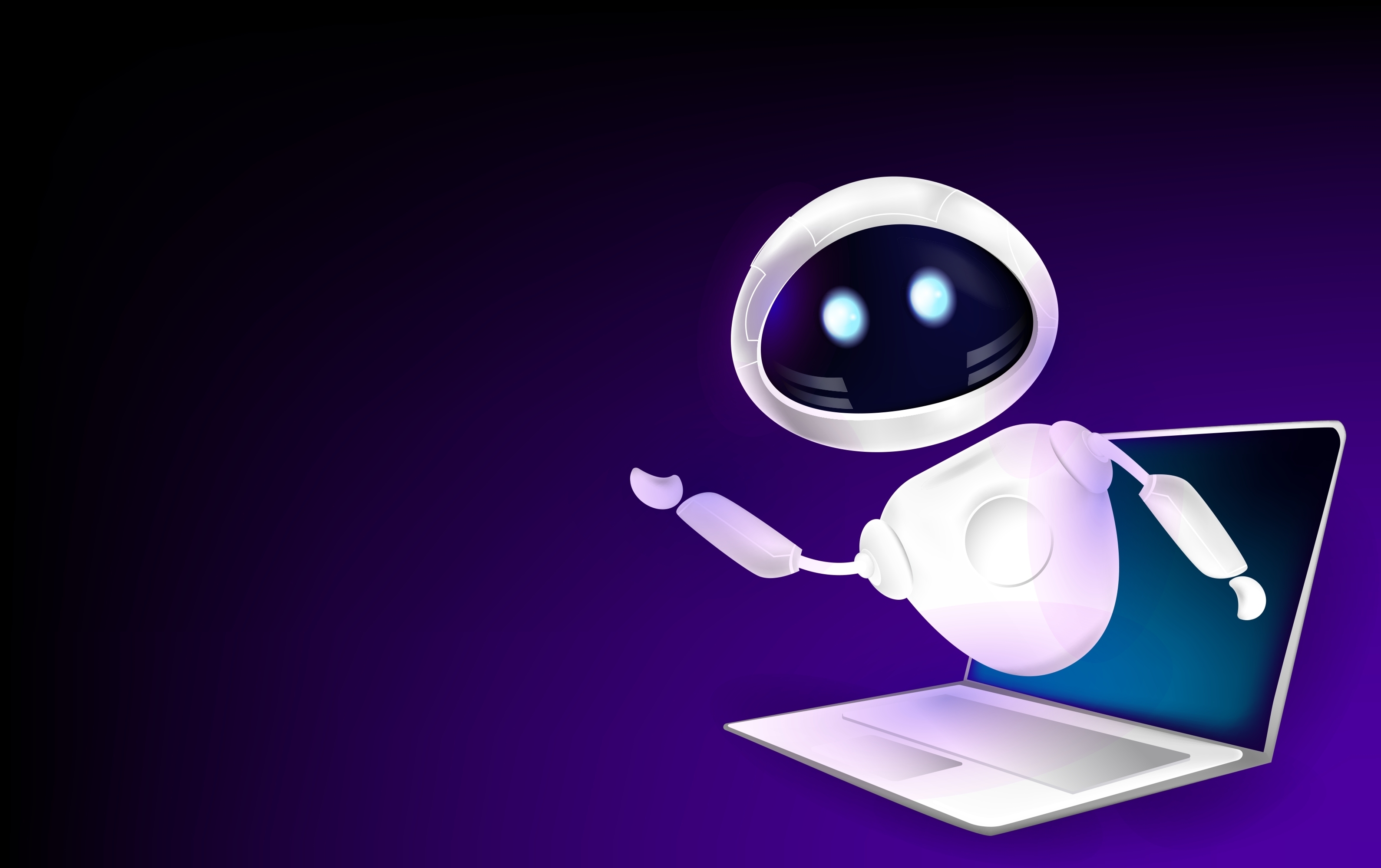Robot,Ai,Assistant,Emerging,From,Laptop,3d,Vector,Illustration.,Friendly