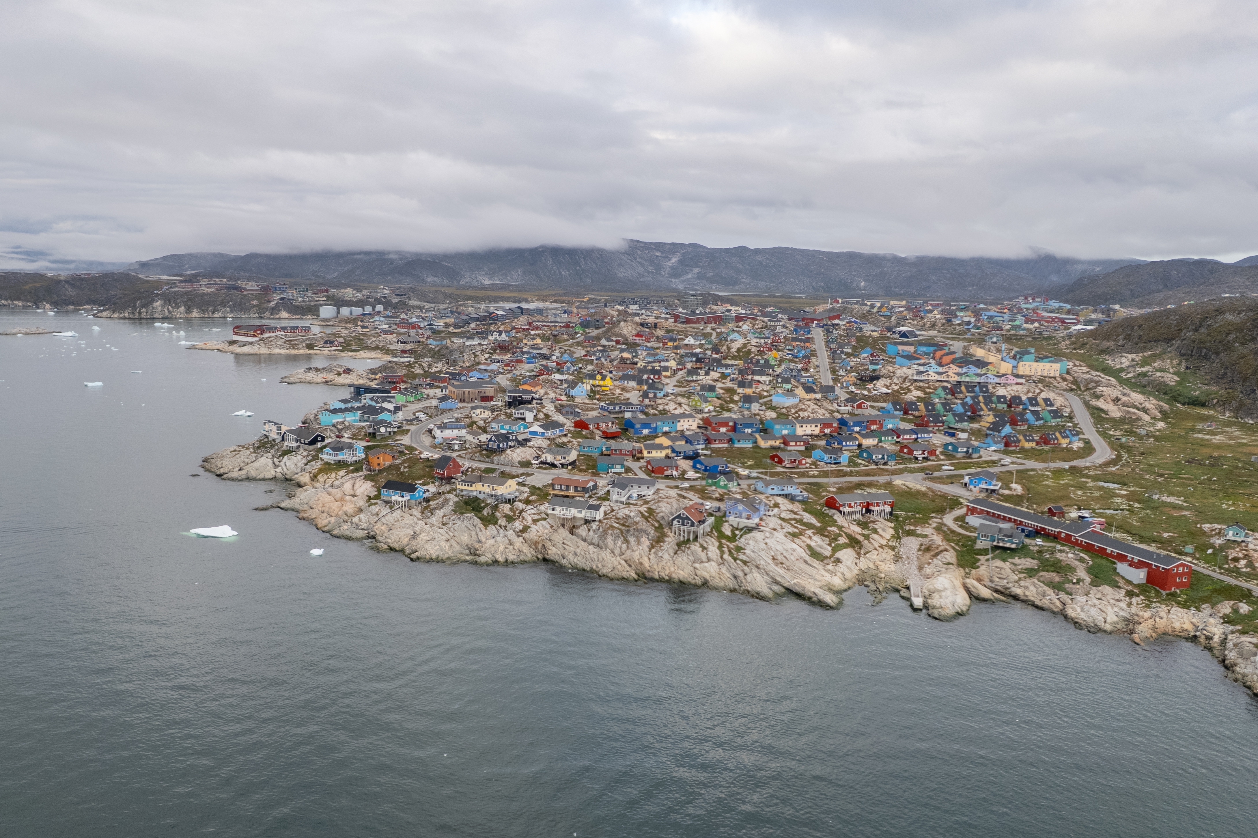 Cityscape,From,Drone,In,Disko,Bay,,Ilulissat,,Greenland,,Denmark,,Europe